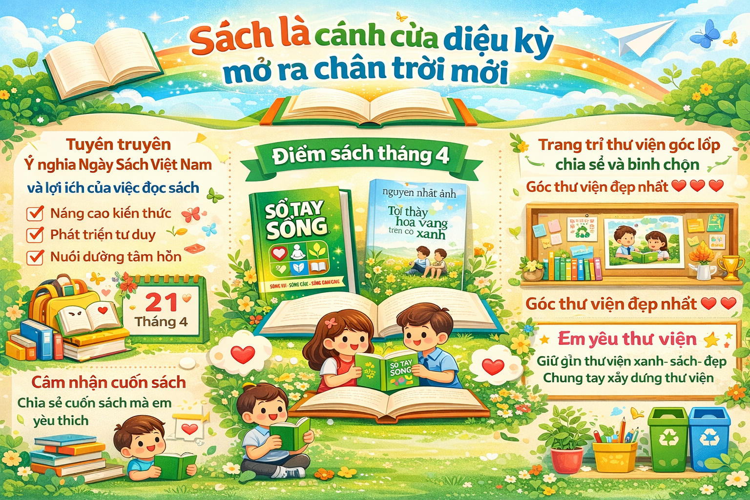 BÀI TUYÊN TRUYỀN NGÀY SÁCH VIỆT NAM 21/4/2026. Chủ đề: “Sách - Tri thức - Khát vọng phát triển đất nước”